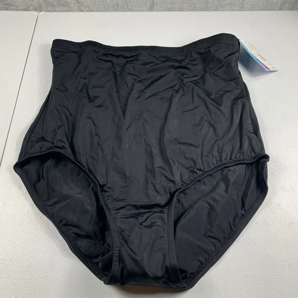 Swim Solutions Women's Swim Bottoms Size 16 Black Solid High Waisted Brief NWT - Picture 1 of 7